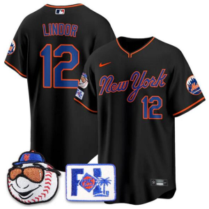 Men's New York Mets #12 Francisco Lindor Black 2025 Spring Training Stitched Jersey