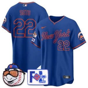 Men's New York Mets #22 Juan Soto Blue Road 2025 Spring Training Stitched Jersey