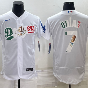 MLB Los Angeles Dodgers #7 Julio Ur??as White With Vin Scully Patch Flex Base Elite Jersey