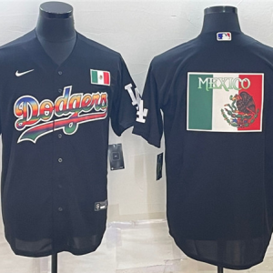 MLB Los Angeles Dodgers Black Team Big Logo Cool Base Stitched Baseball Jersey