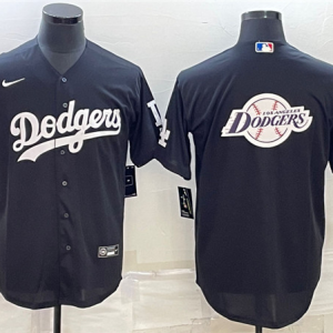 MLB Los Angeles Dodgers Black Team Big Logo Cool Base Stitched Baseball Jersey
