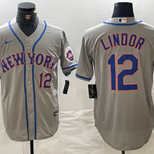 Men's New York Mets #12 Francisco Lindor Grey Stitched Baseball Jersey