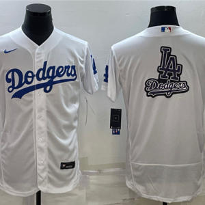MLB Los Angeles Dodgers White Team Big Logo Flex Base Elite Baseball Jersey