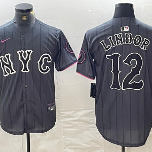 Men's New York Mets #12 Francisco Lindor Graphite 2024 City Connect Limited Jersey