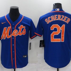 MLB New York Mets #21 Scherzer Blue Game Nike Jersey