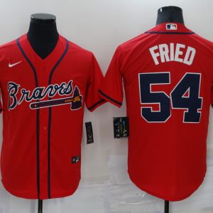 Men's Atlanta Braves #54 Fried Red Game Nike Jersey