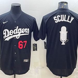 MLB Los Angeles Dodgers #67 Vin Scully Black Big Logo With Vin Scully Patch Jersey