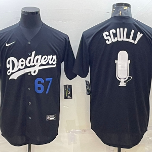 MLB Los Angeles Dodgers #67 Vin Scully Black Big Logo With Vin Scully Patch Jersey