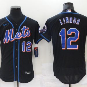 MLB New York Mets #12 Lindor Black Flex Base Elite Jersey