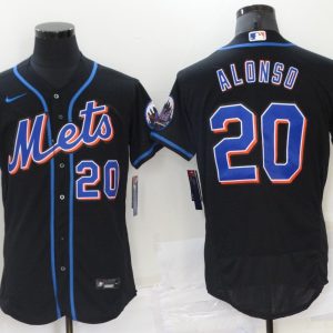 MLB New York Mets #20 Alonso Black Flex Base Elite Jersey