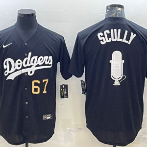 MLB Los Angeles Dodgers #67 Vin Scully Black Big Logo With Vin Scully Patch Jersey