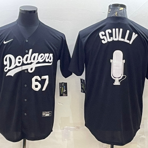 MLB Los Angeles Dodgers #67 Vin Scully Black Big Logo With Vin Scully Patch Jersey