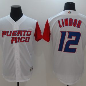 Men's Puerto Rico Baseball #12 Francisco Lindor White Majestic White 2017 World Baseball Classic Jersey