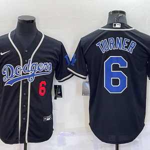 MLB Los Angeles Dodgers #6 Turner Black Throwback Jersey