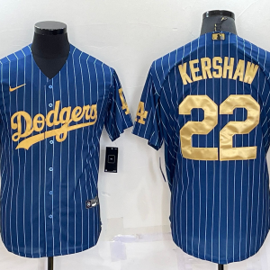 MLB Los Angeles Dodgers #22 Kershaw Navy Gold Jersey