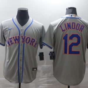 MLB New York Mets #12 Lindor Grey Game Nike Jersey