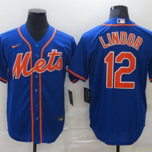 MLB New York Mets #12 Lindor Blue Game Nike Jersey