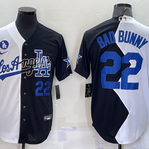 MLB Los Angeles Dodgers #22 Bad Bunny 2022 All-Star White/Black Split Jersey