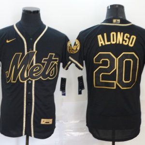 MLB New York Mets #20 Alonso Black Golden Flex Base Elite Jersey