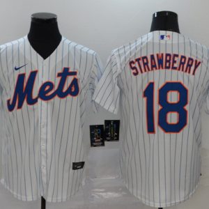 MLB New York Mets #18 Darryl Strawberry White Game Nike Jersey