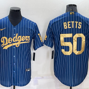 MLB Los Angeles Dodgers #50 Mookie Betts Navy Gold Jersey