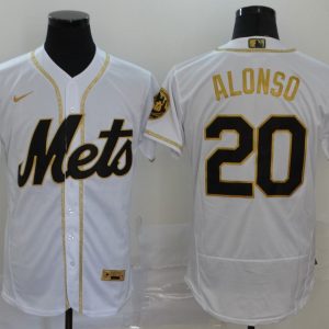 MLB New York Mets #20 Alonso 2020 White Golden Flex Base Stitched Jersey