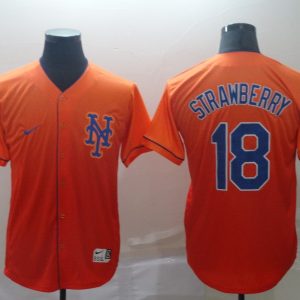 MLB New York Mets #18 Darryl Strawberry Orange Fadeaway Mens Jersey