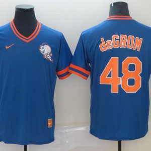 MLB New York Mets #48 Jacob deGrom Blue Throwback Men Jersey