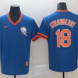 MLB New York Mets #18 Darryl Strawberry Blue Throwback Men Jersey