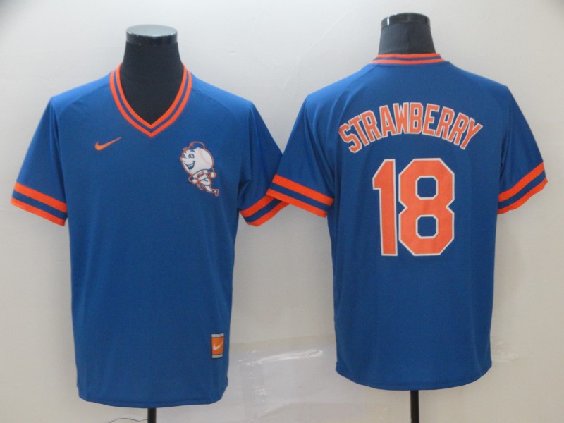 MLB New York Mets #18 Darryl Strawberry Blue Throwback Men Jersey