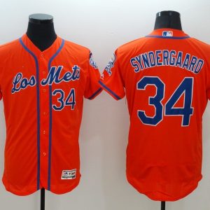 MLB New York Mets #34 Syndergaard Orange Throwback Jersey