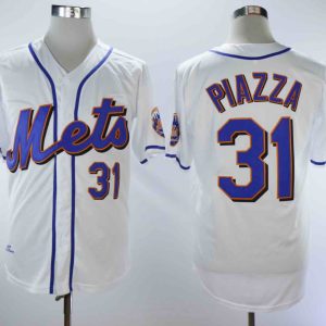 MLB New York Mets #31 Piazza White Throwback Jersey