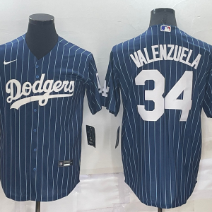 MLB Los Angeles Dodgers #34 Toro Valenzuela Navy Blue Throwback Jersey