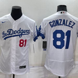 MLB Los Angeles Dodgers #81 Gonzalez White City Connect Flex Base Elite Jersey