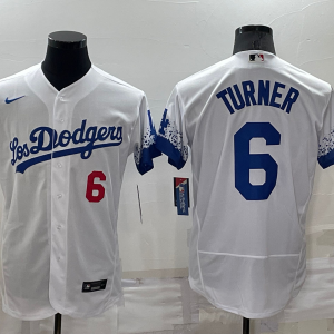 MLB Los Angeles Dodgers #6 Turner White City Connect Flex Base Elite Jersey