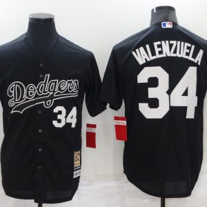 Men's Los Angeles Dodgers #34 Toro Valenzuela Black Throwback Jersey
