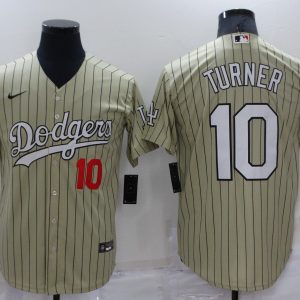 MLB Los Angeles Dodgers #10 Turner Cream Jersey