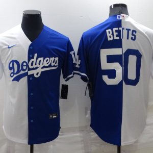 MLB Los Angeles Dodgers #50 Mookie Betts White/Blue Split Game Jersey