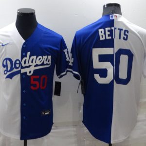 MLB Los Angeles Dodgers #50 Mookie Betts White/Blue Split Game Jersey