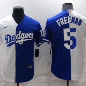 MLB Los Angeles Dodgers #5 Freddie Freeman White/Blue Split Game Jersey
