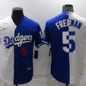 MLB Los Angeles Dodgers #5 Freddie Freeman White/Blue Split Game Jersey