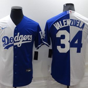 MLB Los Angeles Dodgers #34 Toro Valenzuela White/Blue Split Game Jersey
