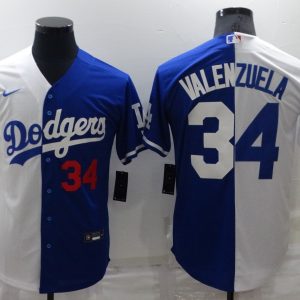 MLB Los Angeles Dodgers #34 Toro Valenzuela White/Blue Split Game Jersey