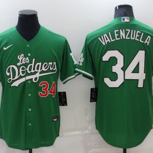 MLB Los Angeles Dodgers #34 Valenzuela Green Game Jersey
