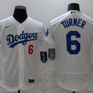 MLB Los Angeles Dodgers #6 Trea Turner White Flex Base Elite Jersey