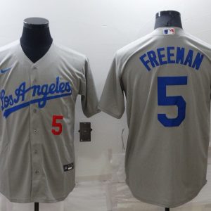 MLB Los Angeles Dodgers #5 Freddie Freeman Grey Game Jersey