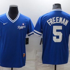 MLB Los Angeles Dodgers #5 Freddie Freeman Blue Throwback Jersey