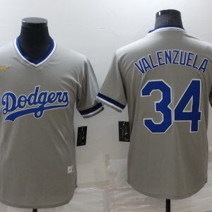 MLB Los Angeles Dodgers #34 Toro Valenzuela Gray Throwback Game Jersey