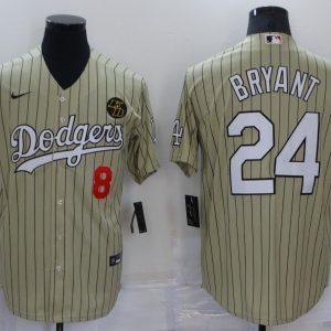 MLB Los Angeles Dodgers Front #8 Back #24 Kobe Bryant Cream Jersey