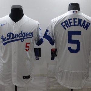 MLB Los Angeles Dodgers #5 Freddie Freeman White City Connect Flex Base Elite Jersey